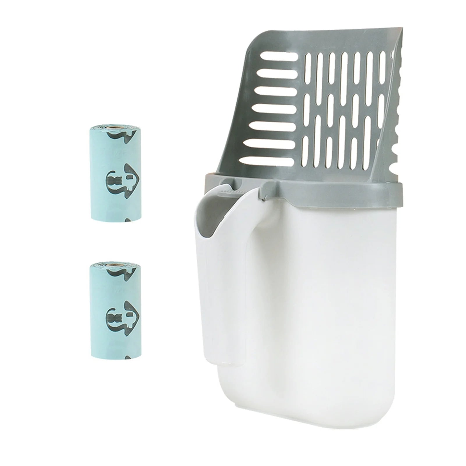 Cat Litter Scoop, Cat Litter Shovel with Trash Container, Removable Cat Litter Scoop Holder, Portable Litter Scooper with Holder Provides Garbage Bags