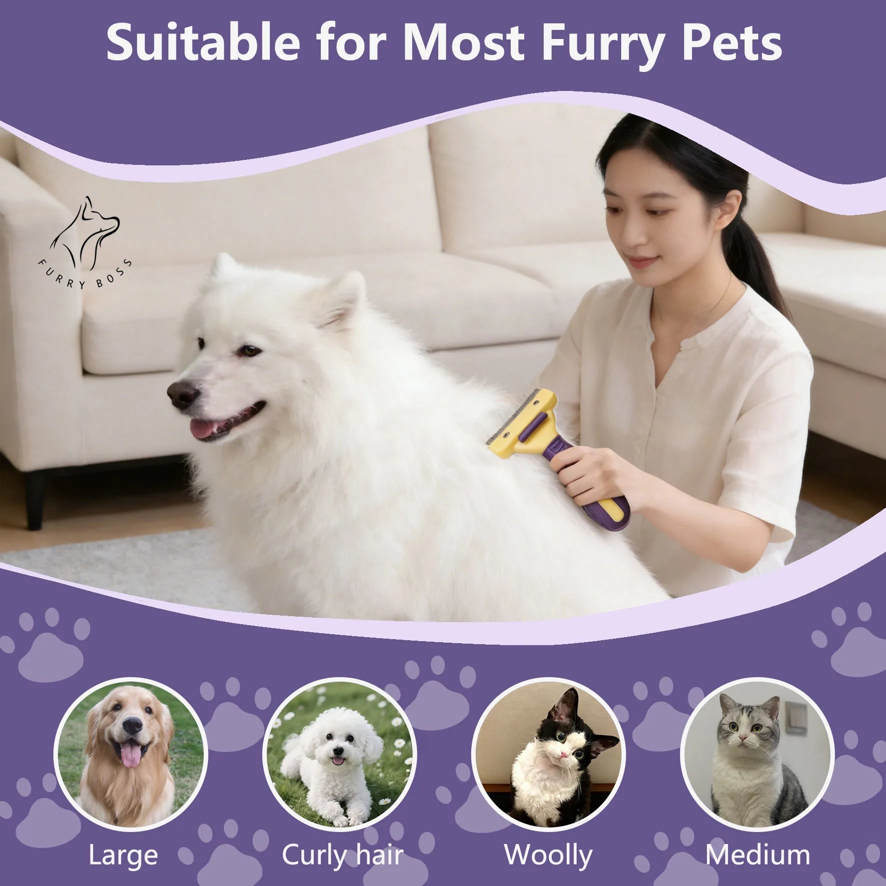 Pet Brush, Pet Grooming Tool, Deshedding Comb, Teddy and Golden Retriever Hair Removal Brush, Pet Cleaning Supplies，Dog Brush