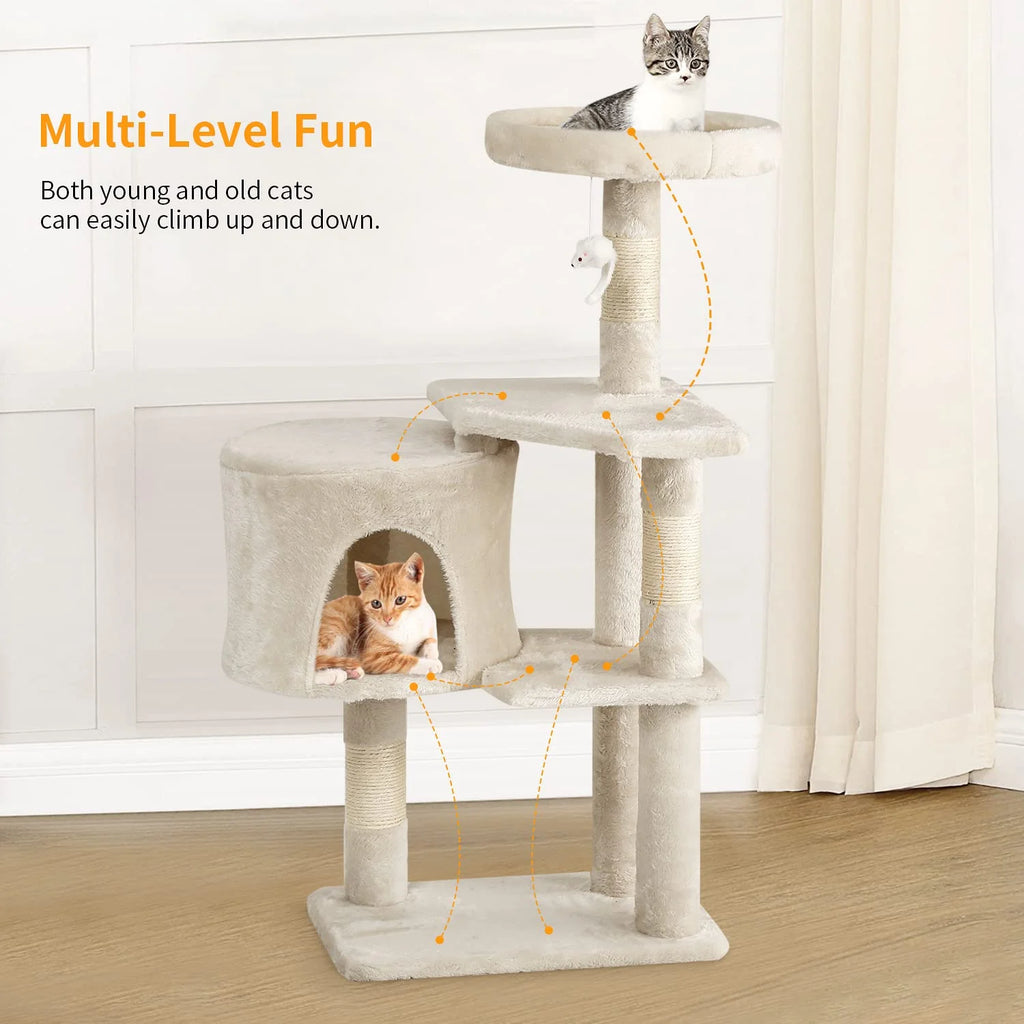 36 Inch Cat Tree Cat Tower for Small Cats, Plush Multi-Level Cat Condo with Scratch Post Kittens Playhouse Furniture Set, Beige