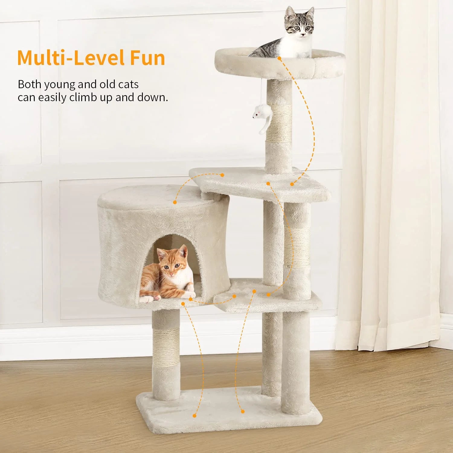 36 Inch Cat Tree Cat Tower for Small Cats, Plush Multi-Level Cat Condo with Scratch Post Kittens Playhouse Furniture Set, Beige