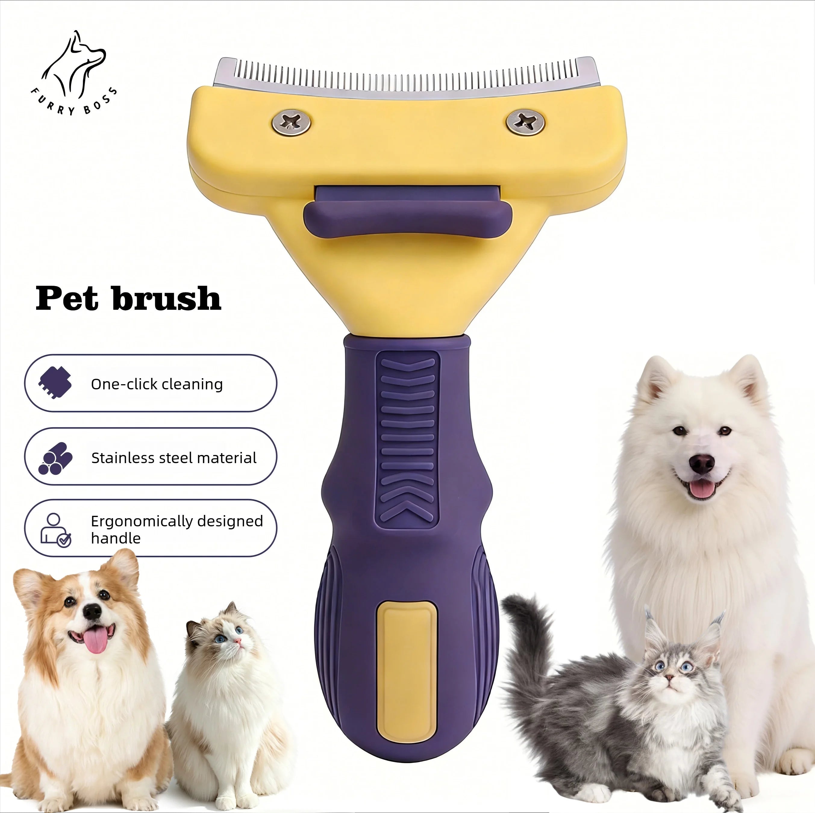 Pet Brush, Pet Grooming Tool, Deshedding Comb, Teddy and Golden Retriever Hair Removal Brush, Pet Cleaning Supplies，Dog Brush