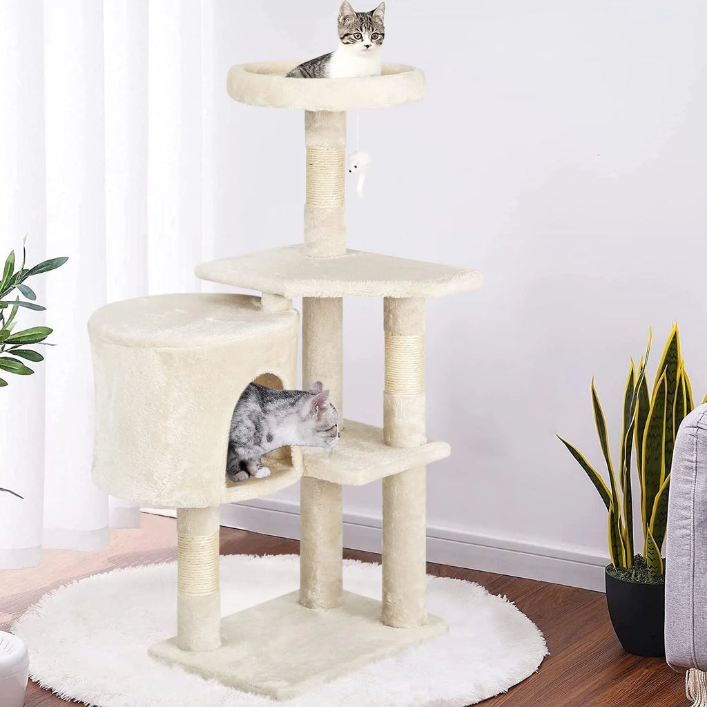 36 Inch Cat Tree Cat Tower for Small Cats, Plush Multi-Level Cat Condo with Scratch Post Kittens Playhouse Furniture Set, Beige