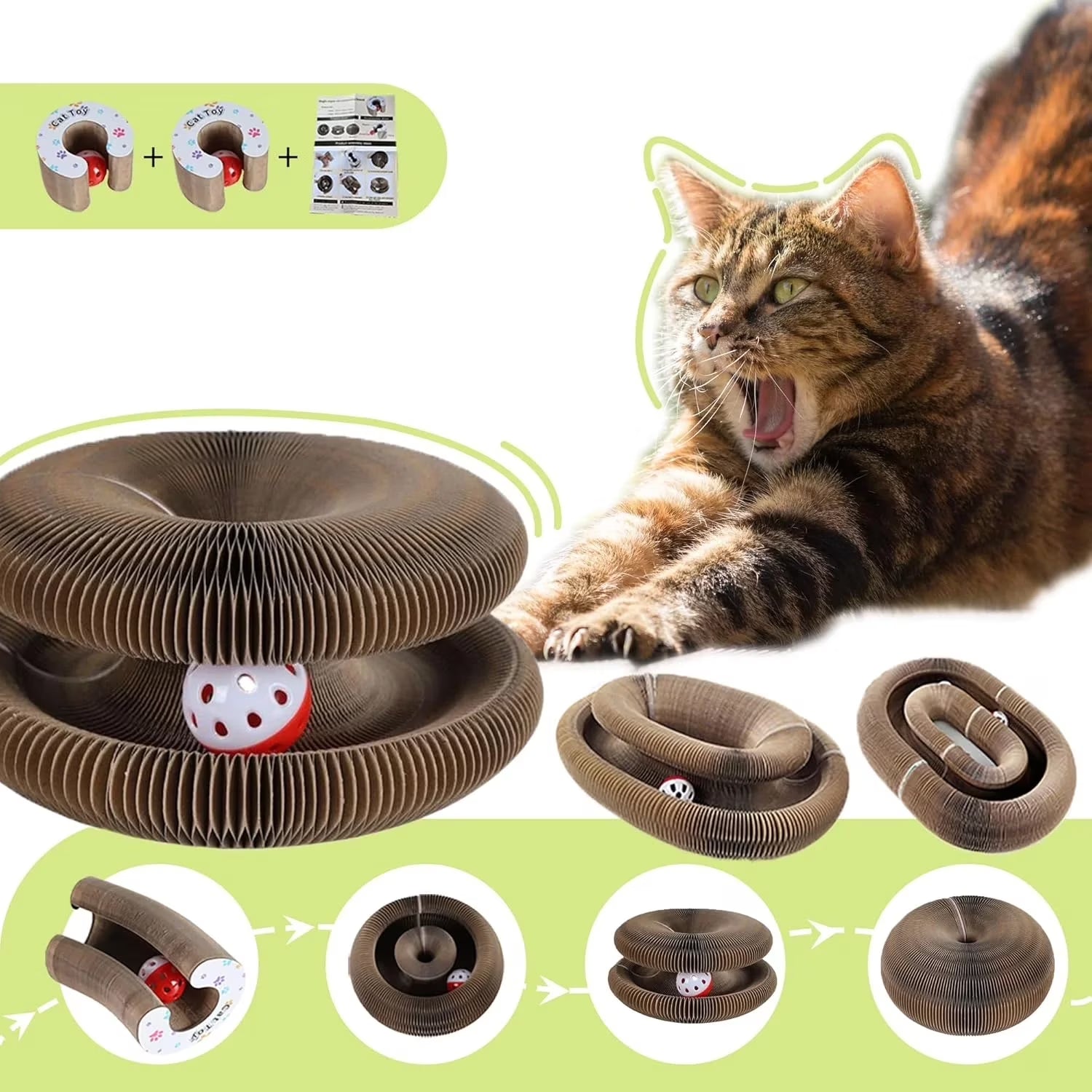 2 PCS Kitty Kurlz Cat Toy Magic Organ Cat Scratching Board Toy Kitty Curlz Foldable Accordion Cats Toy