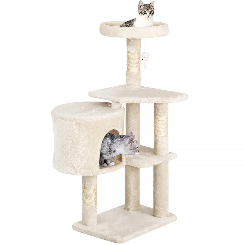 36 Inch Cat Tree Cat Tower for Small Cats, Plush Multi-Level Cat Condo with Scratch Post Kittens Playhouse Furniture Set, Beige