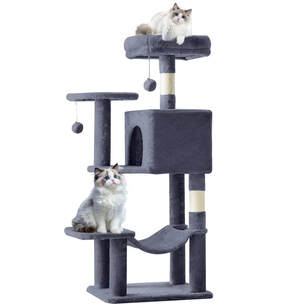 44 Inch Cat Tree, Multi-Level Indoor Cat Tower with Condo, Hammock, Sisal Scratching Posts, Anti-Tip Bolts for Indoor Cats, Gray