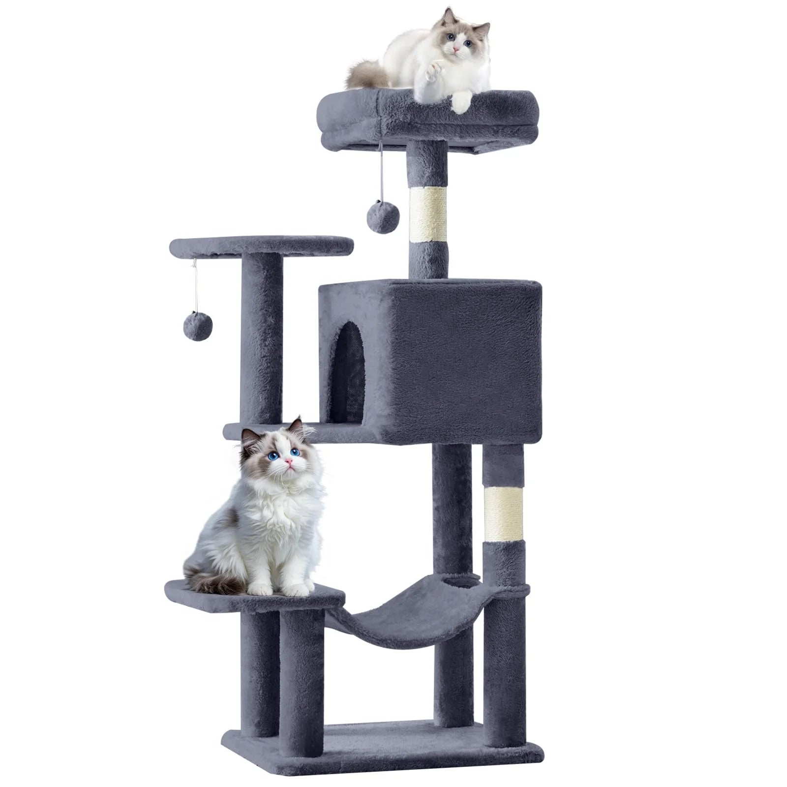 44 Inch Cat Tree, Multi-Level Indoor Cat Tower with Condo, Hammock, Sisal Scratching Posts, Anti-Tip Bolts for Indoor Cats, Gray
